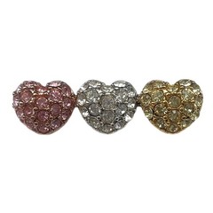 Monet Triple Heart Rhinestone Bar Pin Tri Colored Signed Silver Tone 1 1/2″