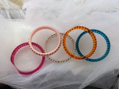 Vintage Y2K Lucite Rhinestone Bangle Bracelet Lot of 5 AB Crystal Neon Colors