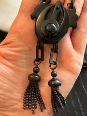 Rare Antique Victorian Gutta Percha Vulcanite Mourning Necklace Pendant Tassels