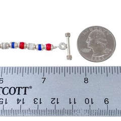 Vintage Sterling Silver 925 Red White Blue Glass Bead Heart Toggle Bracelet 7.5″