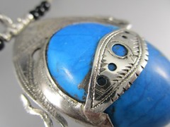 Untested Sterling Tuareg Berber Turquoise N Africa Black Beaded Necklace 1053