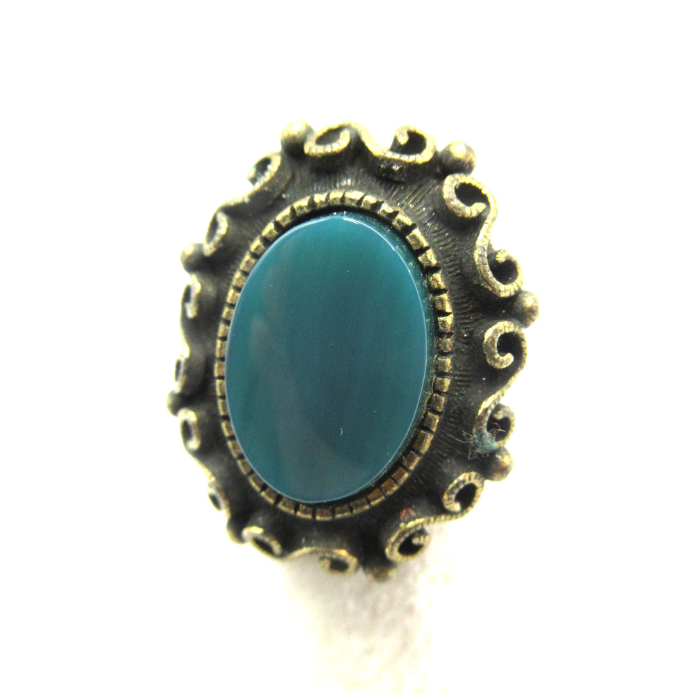 Lind-Gal LG Dark Green Blue Bronze Tone Metal Ring Vintage 6.75 Adjustable