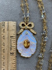 Vintage Kirks Folly Moonglow Portrait Pendant, AB Crystal Necklace, 32″, Retired