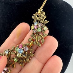 Hollycraft Vintage Floral Gold and Pink Necklace and Earring Set