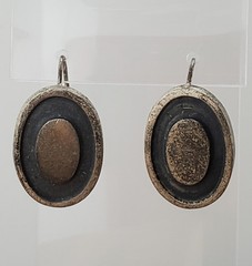 VTG 925 Mexico Oval Oxidized Gray 1in Earrings Sterling Silver 13g Rustic Estate