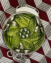 Vtg STERLING 925 3-strand Czech Button BOX CLASP ~ AVACADO MOSSY GREEN