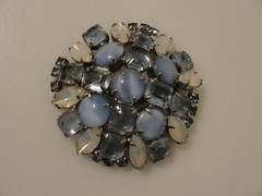 Vintage blue circular pin rhinestones moonstones 2.25″ diameter