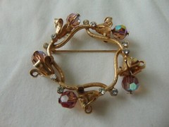 vintage antique cognac ab crystals flower bells clear crystals brooch