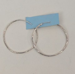 925 Sterling Silver Textured Endless Hoop Earrings Large Round Thin Wire Vintage