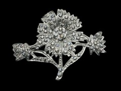 Vintage 1940s Old Hollywood Glam Pot Metal Flower Brooch