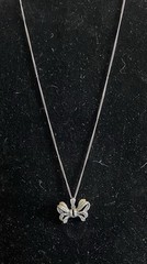 Vintage 925 Sterlling Silver Marcasite Bow Pendant Necklace 18″ Curb Link Chain