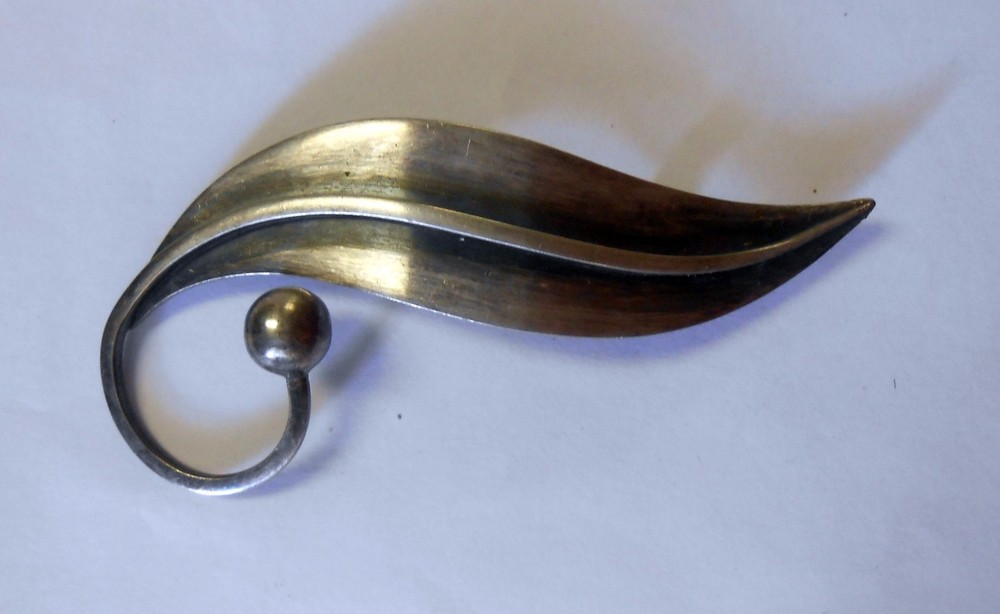 Modernist Delfino Taxco Sterling Silver Leaf Large 75 mm Brooch Pin Eagle Mark 3