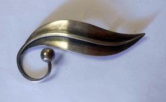 Modernist Delfino Taxco Sterling Silver Leaf Large 75 mm Brooch Pin Eagle Mark 3