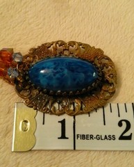 Unique Custom Made Beaded Necklace W/vintage Stone Brooch As Pendant Blue