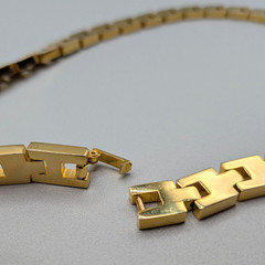 Vtg 80s Chunky Chain H Link Gold Tone Statement Necklace Pierced Earrings Set