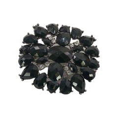 Vintage Black Rhinestone Cluster Brooch Gunmetal Tone Statement Pin 2 by 1 3/4
