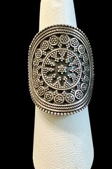 Vintage Sterling Silver Large Boho Ethnic Tribal Shield Statement Ring Size 6.5