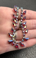 Vintage B. David Aurora Borealis Red AB Crystal Rhinestone Necklace 18”