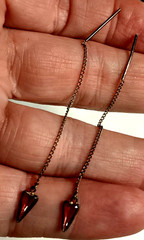 Threader Needle & Thread Earrings Pierced VTG Silver Tone Chain & Purple Stone