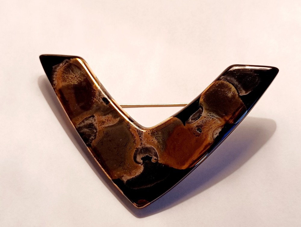 Midcentury Modern Japan Glazed Ceramic Art Modernist Brutalist Brooch Pin Set