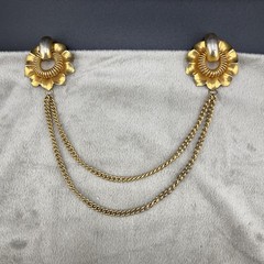 Vintage Double Brooch Set Chatelaine Gold Tone Chain