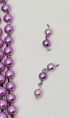 Vintage Lilac Imitation Glass Pearl Necklace & Earring set, 5 Strands