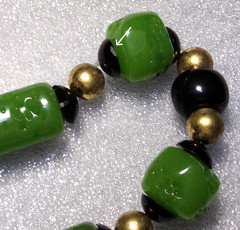 Vintage Givenchy Egyptian Revival Carved Green Faux Jade Lucite 32″ Necklace