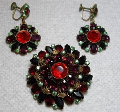 Dazzling Vintage Multi Rhinestone Pin Brooch & Screw Back Earrings~Demi Set