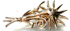 VINTAGE SIGNED CORO RHINESTONE FLOWER BROOCH,MOON GLOW CAB,GILT,STATEMENT PIECE