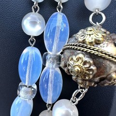 Vintage Opaline Glass Moon Glow Opera Necklace 56” Layering Statement Opalite