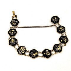 VTG Japanese Damascene 15mm Hexagon Panel Link 7.25″ Bracelet Nature Scenes