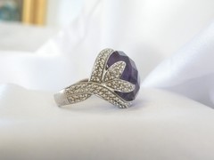 Vintage Sterling Silver 925 Natural Amethyst Claw Unique Ring Size 7.5