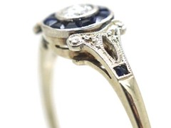 Art Deco 2CT Lab-Created Diamond Halo Sapphire Wedding 14K WhiteGold Finish Ring