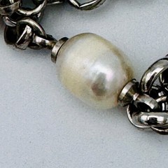 Vintage Baroque Pearl Opera Length Necklace Silver Tone Station Chain 45 in 50g