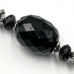 Vintage Black Faceted Acrylic Bead Statement Necklace Silver Tone Accents Bold