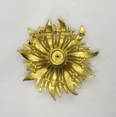 Vintage Signed Exotic Flower J.J. Brooch Gold Tone Large 2.5 inches