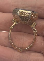 Antique Style Intaglio Ring – Gold Tone Band with Carved Black Stone