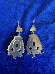 Vintage Estate Sterling Silver & Glass Handmade Chandelier Pierced Earrings Big
