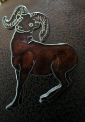 Vtg Cloisonne Enamel MAFCO Ram Lapel Pin Long Horn Sheep Animal Silver-tone