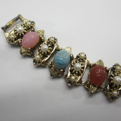 Vintage Egyptian Revival Bracelet Scarab Simulated Pearl CLASP METAL WEAR