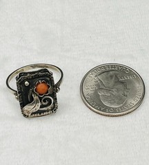 Art Deco German Ivy & Berry CORAL 830 Silver Ring SZ 9.75 & Brooch Spring set