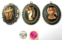 3 Hand Painted Different Resin Angels Scenes Cameos Pretty Pendants 61x46mm
