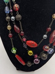 Avon Necklace Filigree metal acrylic braded Glass Lampwork beads layered 17″