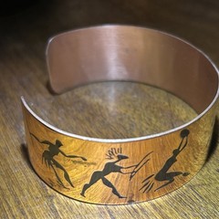 Vintage Copper Cuff Bracelet With African Hunters And Animals One Size Fits All