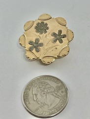 Antique Art Deco Pink Rose Gold Plate & Sterling Inset Flowers Locket Pin Brooch
