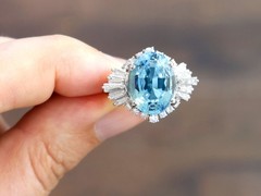 Vintage 1990s 7.75Ct Aquamarine and 1.65Ct Diamond Platinum Cocktail Ring
