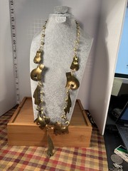 Vintage Brass Dangle Cats Charm Necklace Artisan 32″