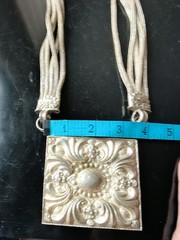 ANTIQUE NEPAL NEWARI SILVER HUGE NECKLACE BRAIDED CHAIN MEDALLIONS