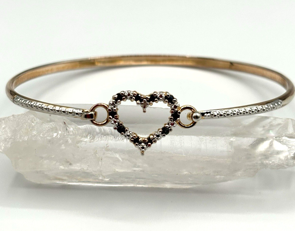 Ross Simons Hinged Bangle, Heart, Black Spinel Gemstone Sterling Silver Vermeil