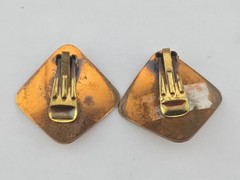 Unsigned Renoir Chunky Copper Brass Filigree Scroll Panel Bracelet Clip Earrings